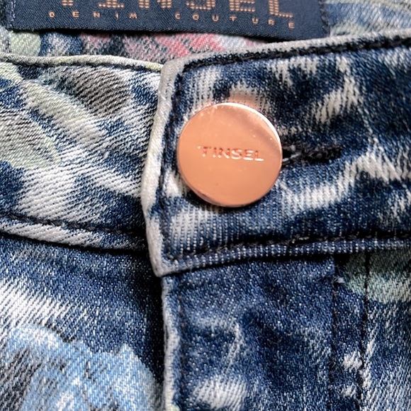 Y2K TINSEL Denim Couture garment wash floral jeans Size US 27/28 - Picture 7 of 12